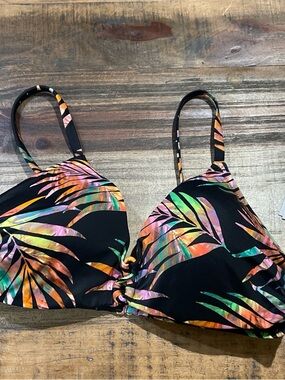 Shade & Shore Black Tropical Leaf Print Bikini Top